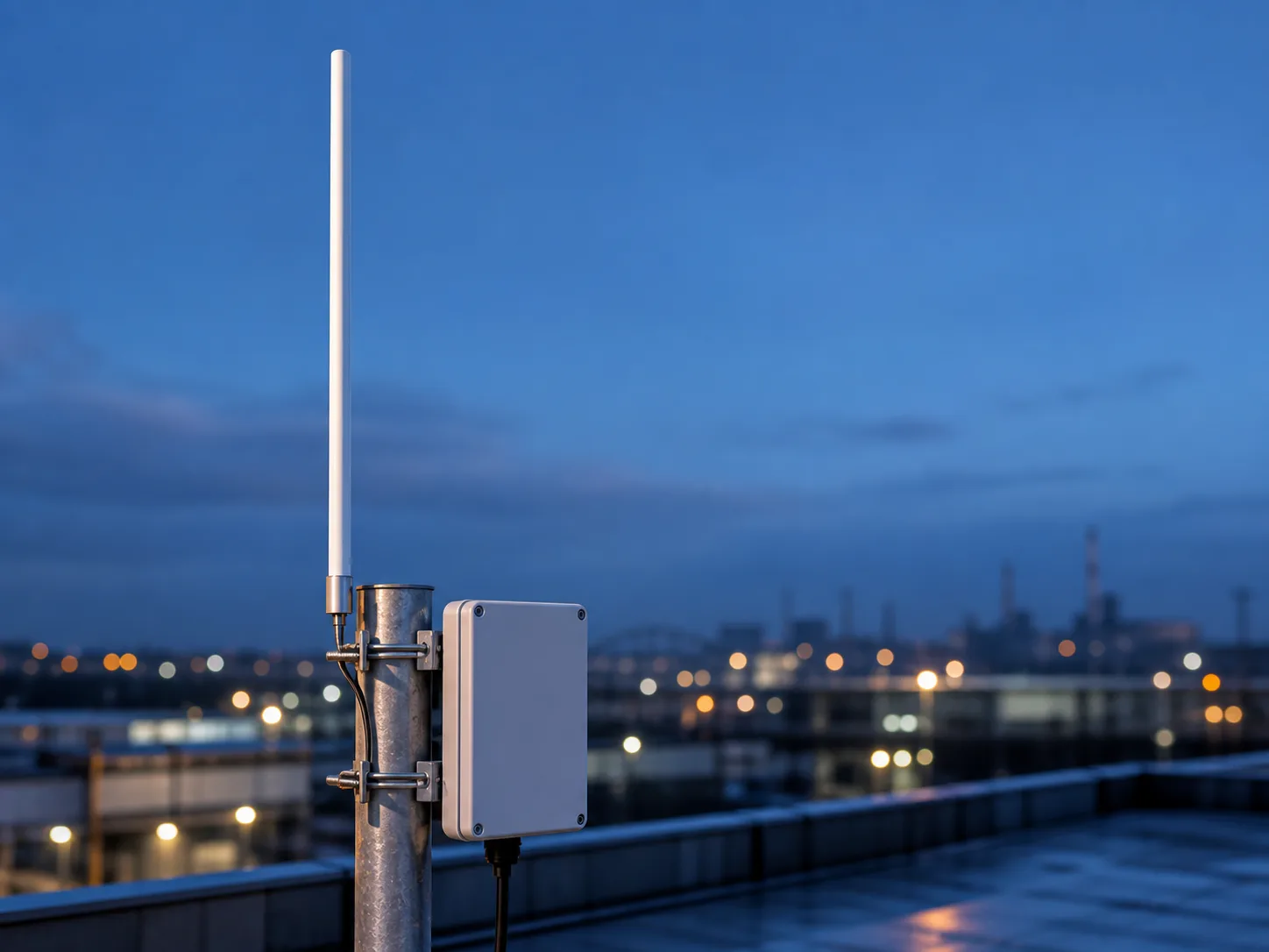 Outdoor fiberglass omnidirectional antenna for an IoT gateway installation
